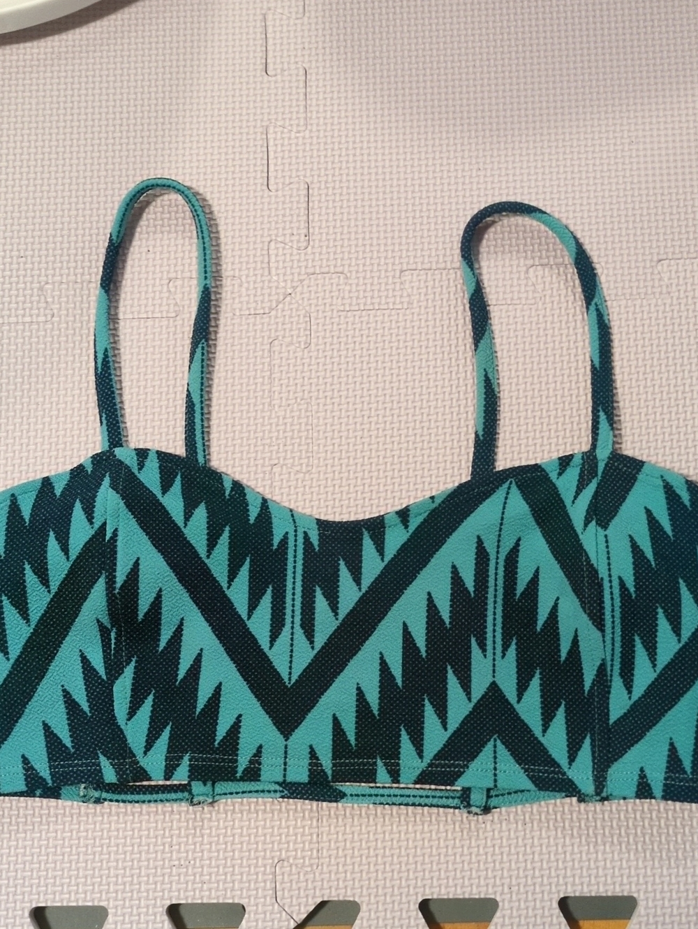 Teal and Navy Geometric Print Summer Bralette/Swim Top